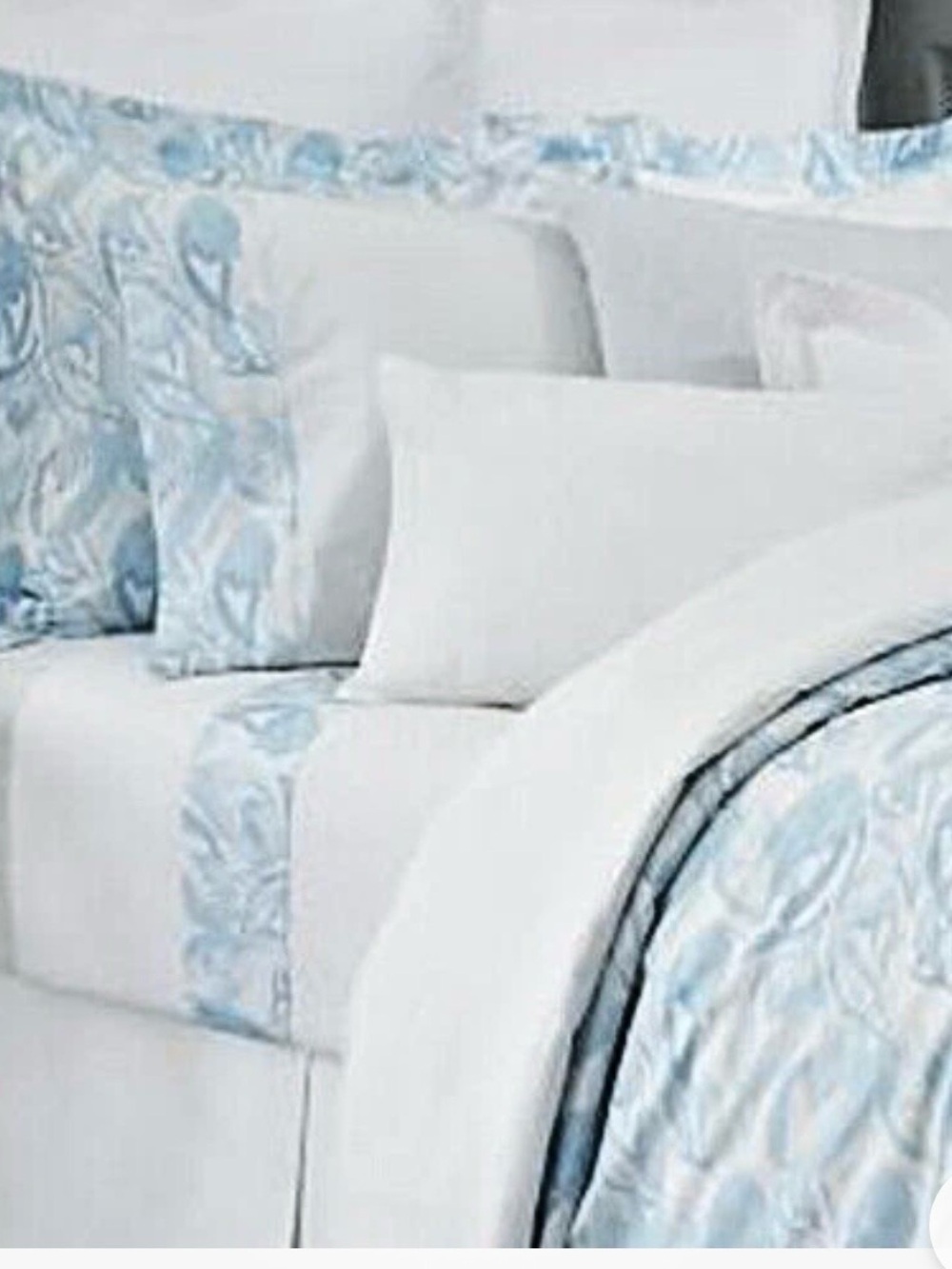 SFERRA Jessia Floral Cotton Percale Duvet Cover & Two Shams - Light Blue & White
